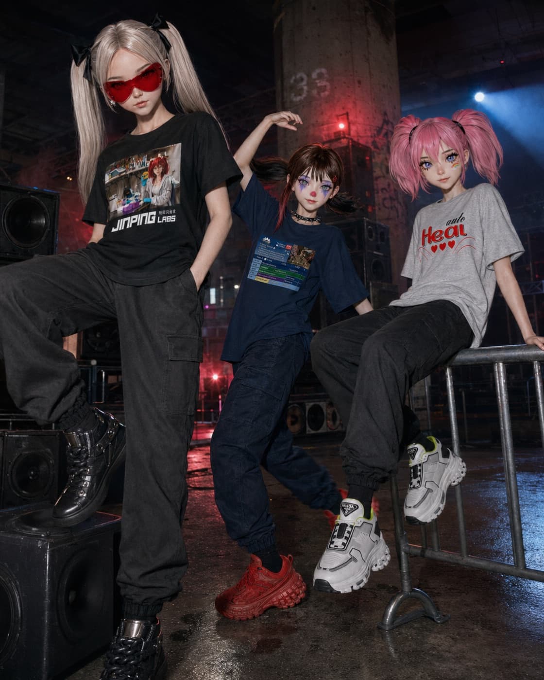 Jinping Labs lookbook: three models in SPX6900 tees